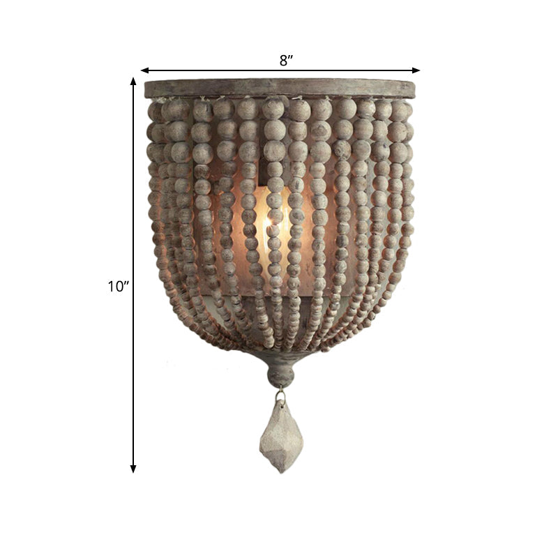 Rustic Beaded Lamp - Houten Wandlamp met Grijze Kralen voor Woonkamer