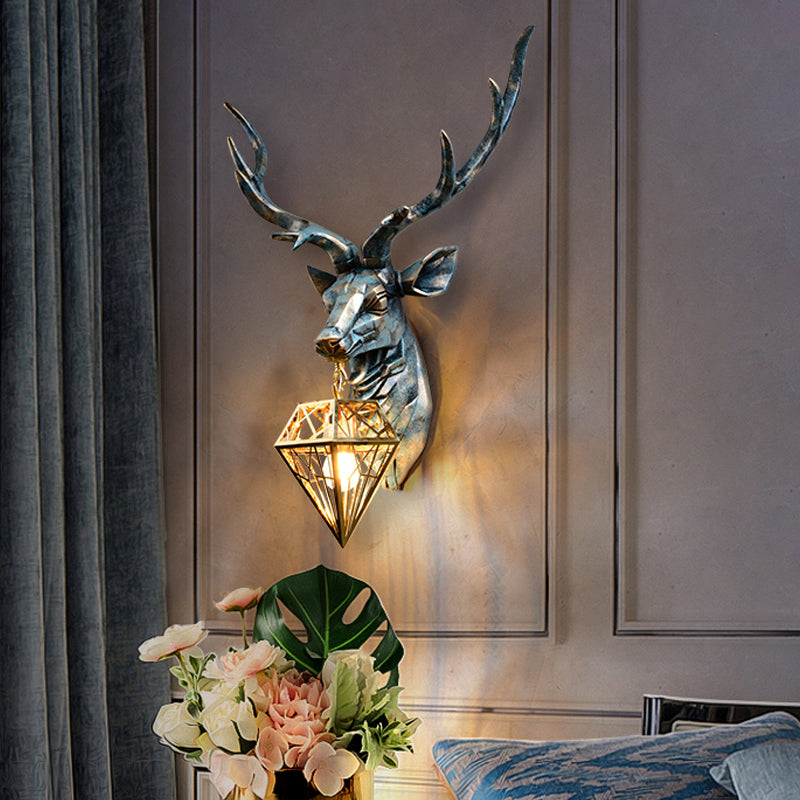 Elk Wandlamp - Brons met Diamantkooi Schaduw