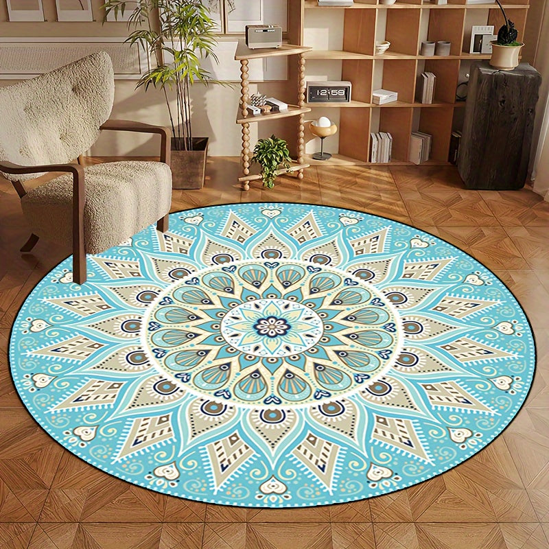 Machine Wasbare Mandala Vloerkleed - Ronde Antislip Mat voor Woonkamer, Slaapkamer, Veranda - Polyester