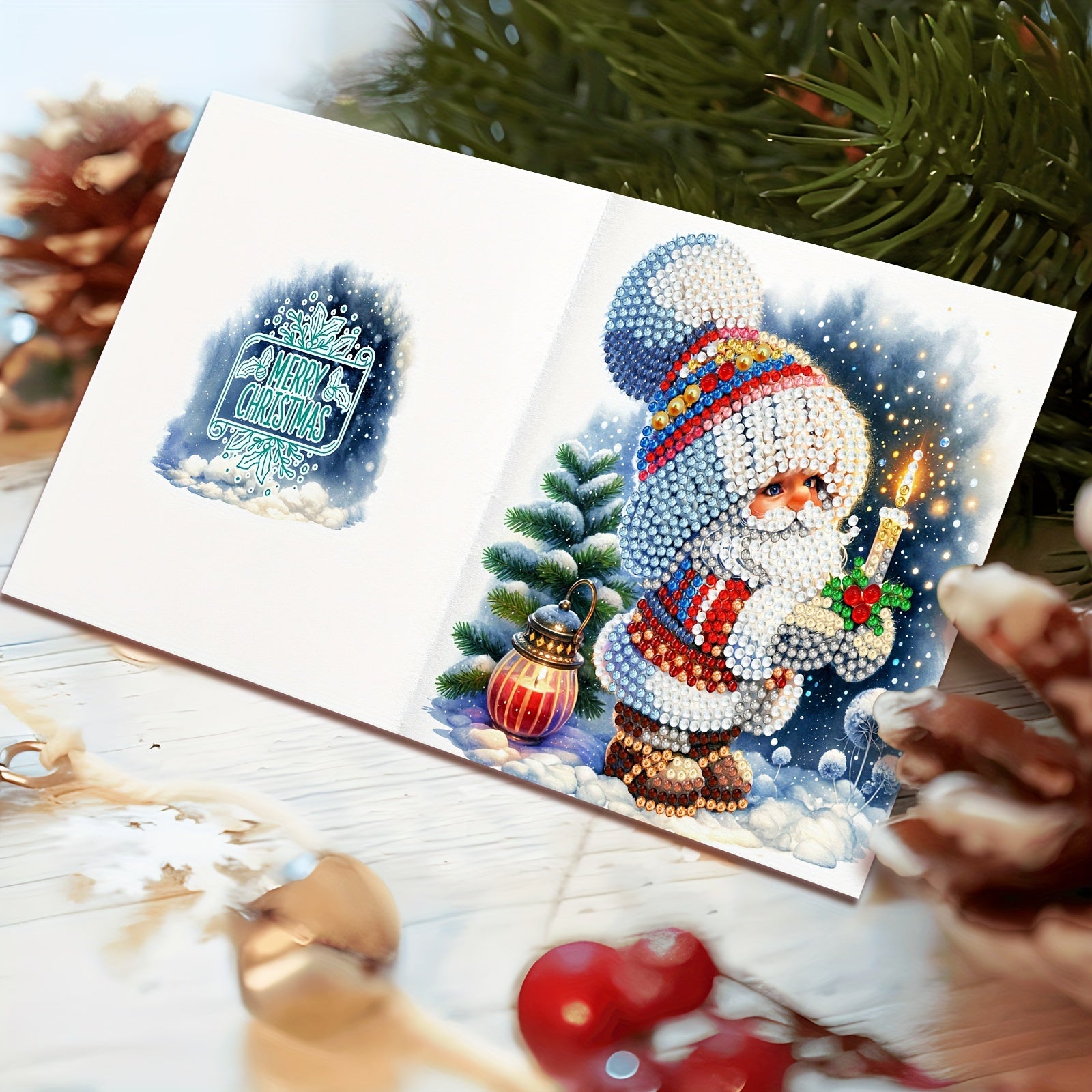 12pcs DIY 5D Diamond Painting Christmas Greeting Cards with Envelopes - Handgemaakt, Exquisite Cartoon Santa Ontwerpen voor Familie en Vrienden