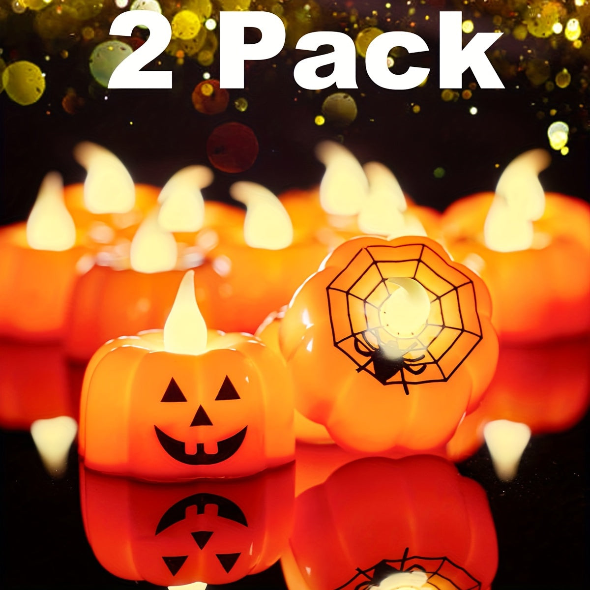 LED Halloween Pompoenkaarsen – 2 stuks, 9.14cm Jack-o'-Lantern Design, Met Batterijen