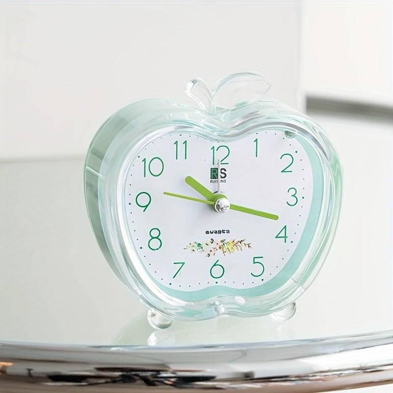 Crystal Apple Design Alarm Clock met Ingebouwd Nachtlampje - Stil, Op Batterij Werkend, Rond en Modern Ontwerp