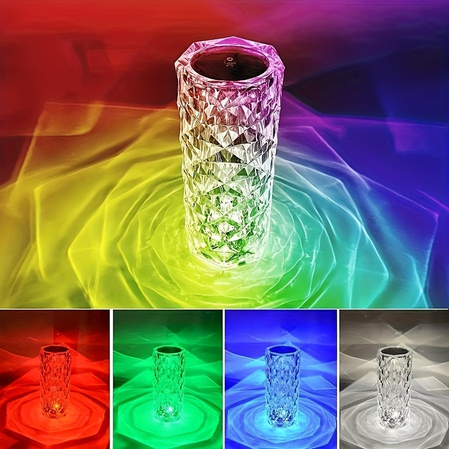 CrystalBloom - Verstelbare RGB Tafellamp met USB-oplaadbare Lithium Batterij en Bloemenpatroon