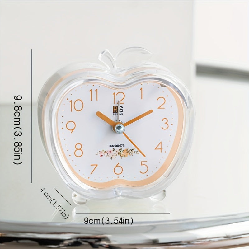 Crystal Apple Design Alarm Clock met Ingebouwd Nachtlampje - Stil, Op Batterij Werkend, Rond en Modern Ontwerp