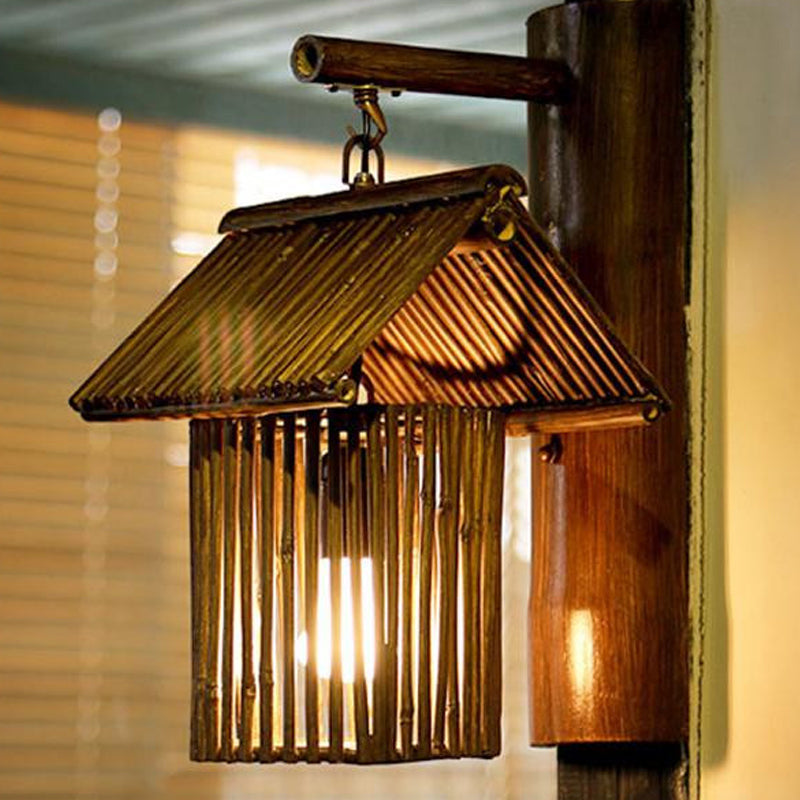 Bamboo Wall Lamp - Aziatische Wandlamp in Donkere Koffie/Kaki