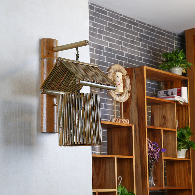 Bamboo Wall Lamp - Aziatische Wandlamp in Donkere Koffie/Kaki