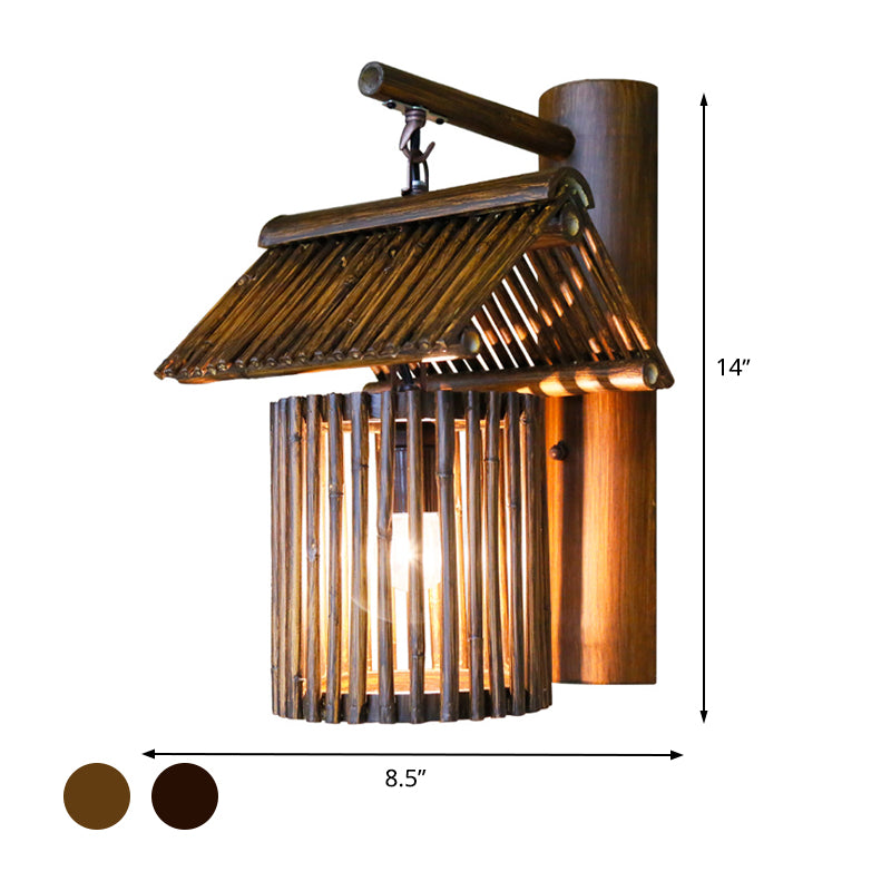 Bamboo Wall Lamp - Aziatische Wandlamp in Donkere Koffie/Kaki