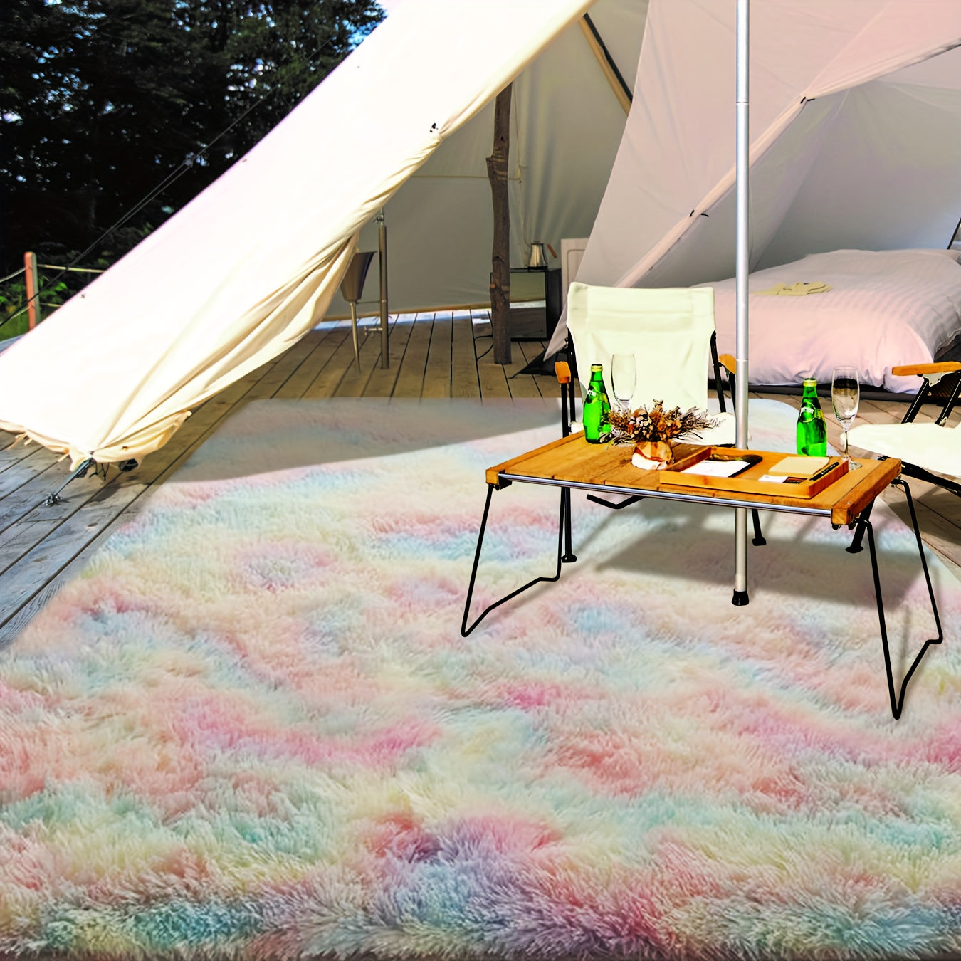 Fluffy Tie-dye Vloerkleed – Comfortabel voor Camping, Terras en Binnenhuisdecoratie