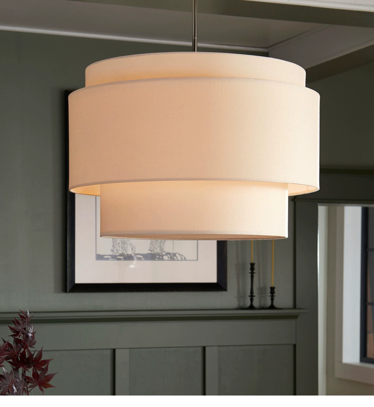 Bauhaus Beige Gelaagde Linnen Trommel Hanglamp