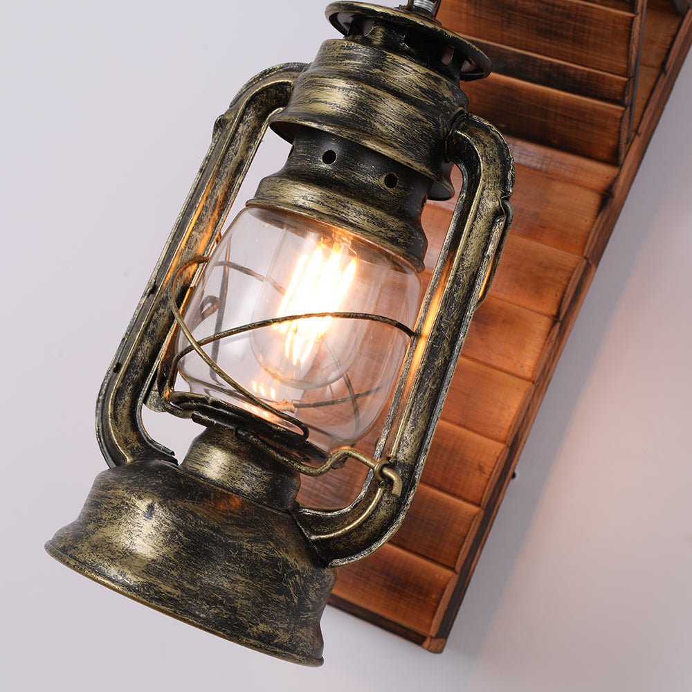 Austin Vintage Wandlamp Laterne, Bruin, Woonkamer, Metaal Hout