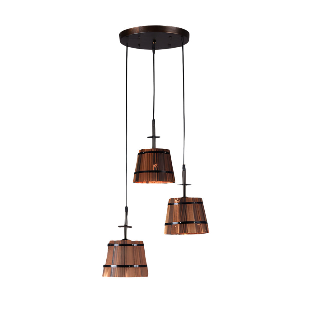 1/3-Lichts Rustieke Houten Emmer Kap Hanglamp voor Cafe Bar