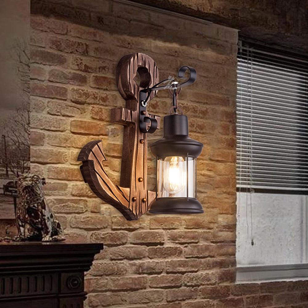 Austin Vintage LED Wandlamp - Anker, Eet-/Woonkamer, Metaal/Hout