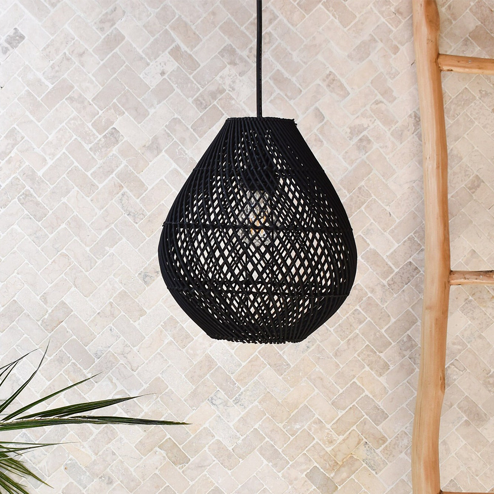 Boho Rattan Handgeweven Zwarte Hanglamp