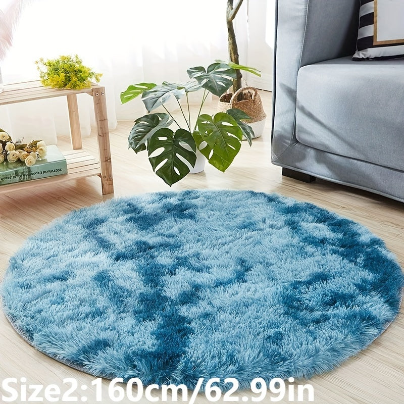 1pc Tie-dye Pluchen Ronde Vloerkleed - Zachte en Warme Decoratieve Mat voor Woonkamer, Slaapkamer en Yoga