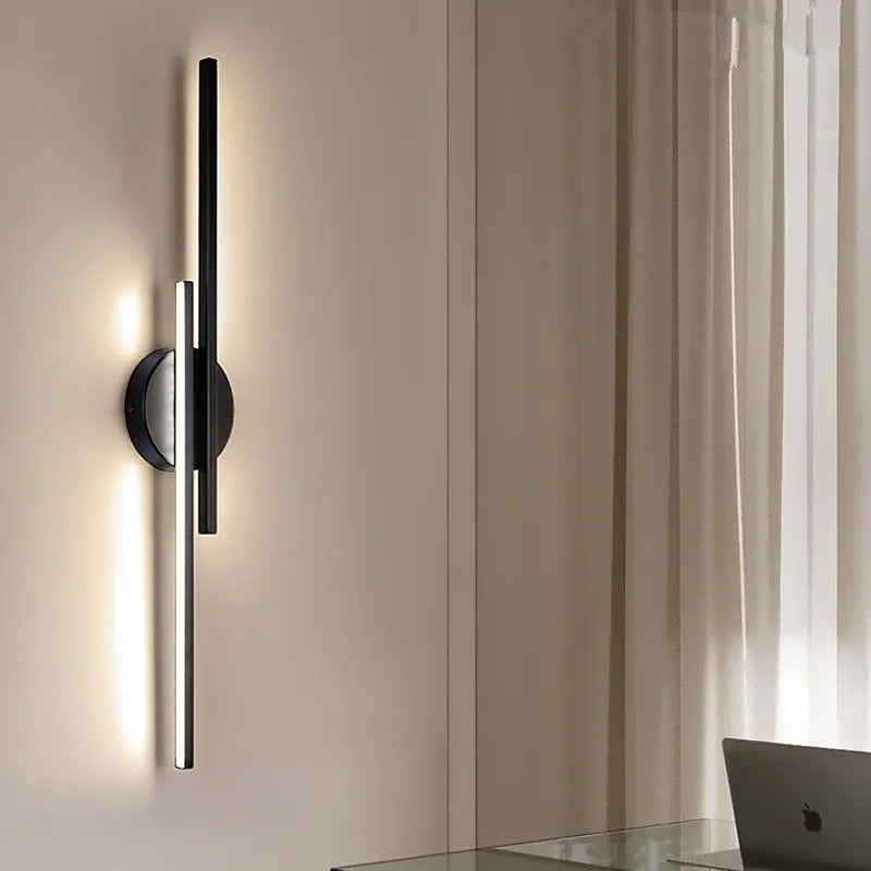 Alana Modern LED Wandlamp - Twin Linear, Zwart/Wit, Metaal, Slaapkamer