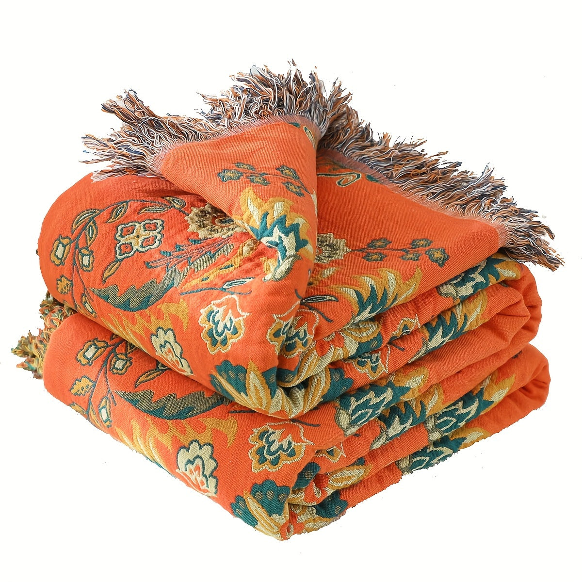 Floral Sofa Towel Deken met Kwastjes - Katoenen Vintage Bloemenpatroon, Voor Bank, Airconditioning en Dutjes