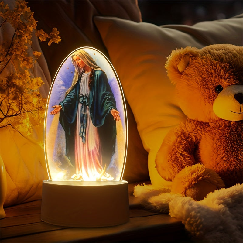 SacredGlow - Maagd Maria Nachtlampje met LED Acryl Frame, USB-Voeding