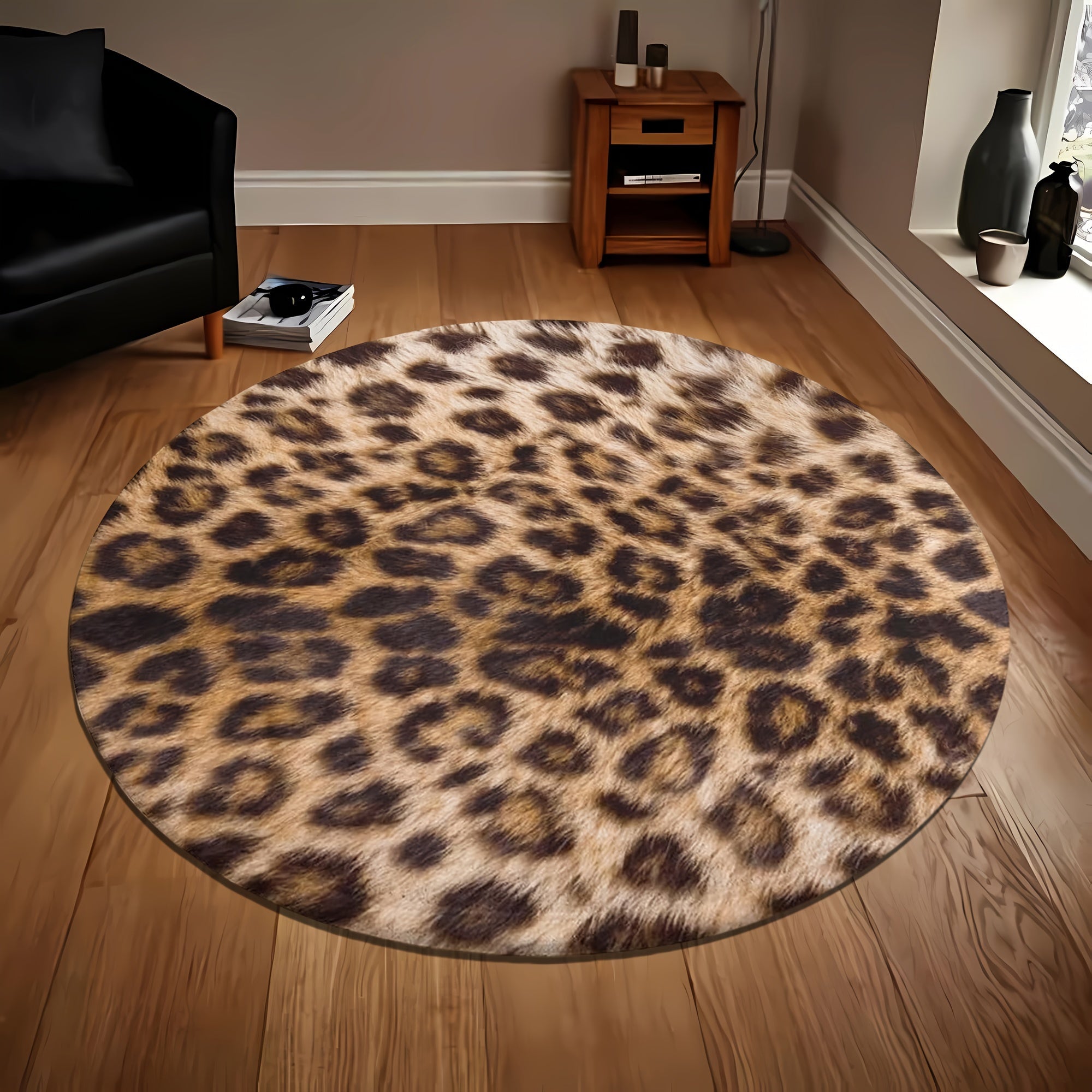 Leopard Print Ronde Vloerkleed - Zacht, Absorberend & Antislip Flanellen Mat voor Woonkamer, Slaapkamer, Hal - Wasbare Huisdecoratie