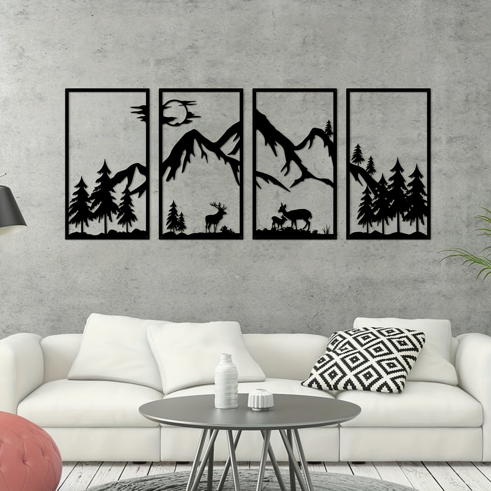 Mountain View Metaal Wanddecor - 4-delig Zwart Abstract Design