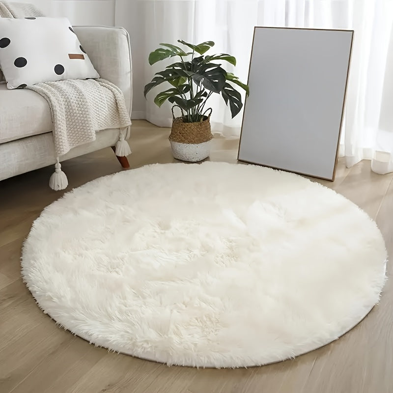 Super Zachte Witte Ronde Pluchen Tapijt - Perfect voor Woonkamer, Slaapkamer, en Kinderkamer - Antislip, Fluffy en Machinaal Gemaakt