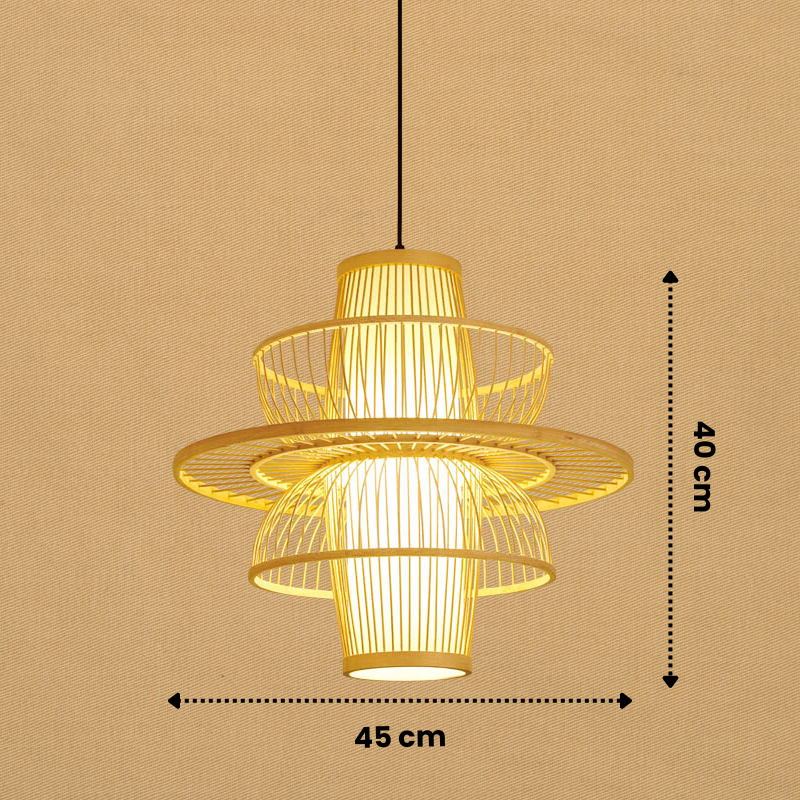 LotusLight - Aziatische Hanglamp van Bamboe in Zwart/Beige voor Restaurants