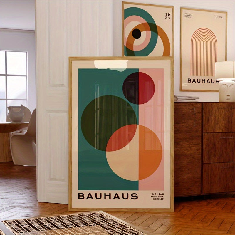 Set van 3 Vintage Mid Century Moderne Canvas Posters - Frameloze Retro Geometrische Muurkunst voor Slaap- en Woonkamer