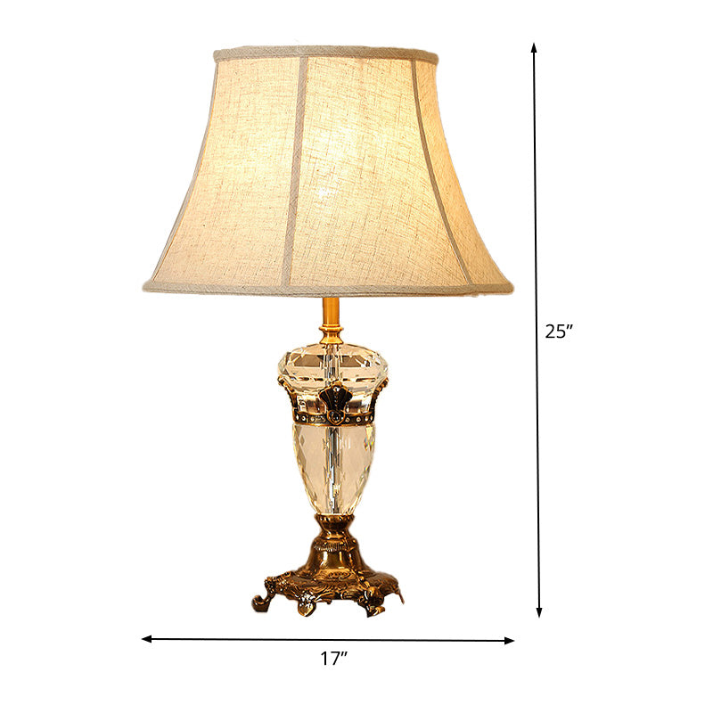 Moderne Kristallen Nachtlamp - Gebogen Stoffen Tafellamp in Beige