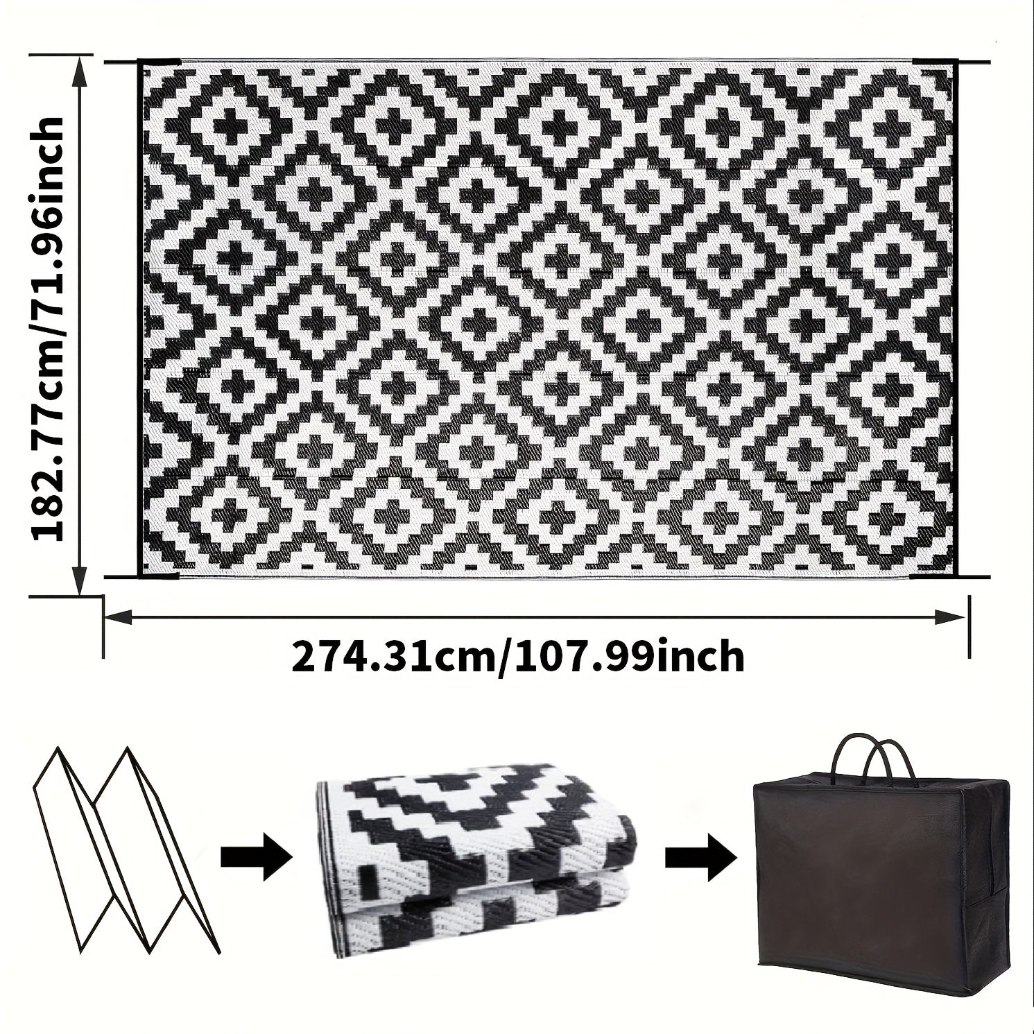 Geometrisch Dubbelzijdig Buitentapijt - Waterdicht en Duurzaam, Perfect voor Camping, Terras en Balkon - Alle Seizoenen, Polypropyleen