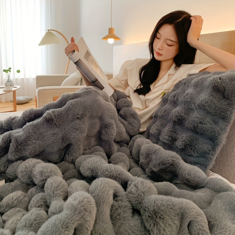 Luxe Bubble Fleece Deken – Imitatie Konijnenvacht, Dikke Sofa- en Kantoor Deken