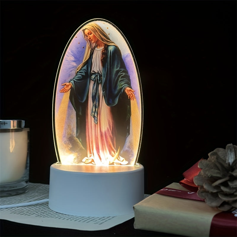 SacredGlow - Maagd Maria Nachtlampje met LED Acryl Frame, USB-Voeding