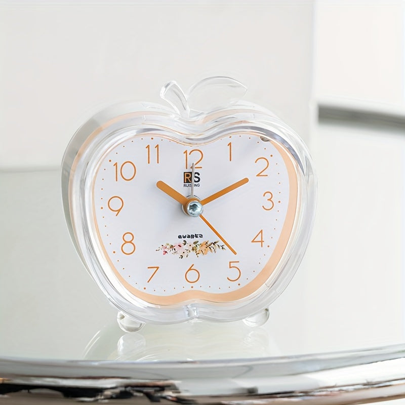 Crystal Apple Design Alarm Clock met Ingebouwd Nachtlampje - Stil, Op Batterij Werkend, Rond en Modern Ontwerp