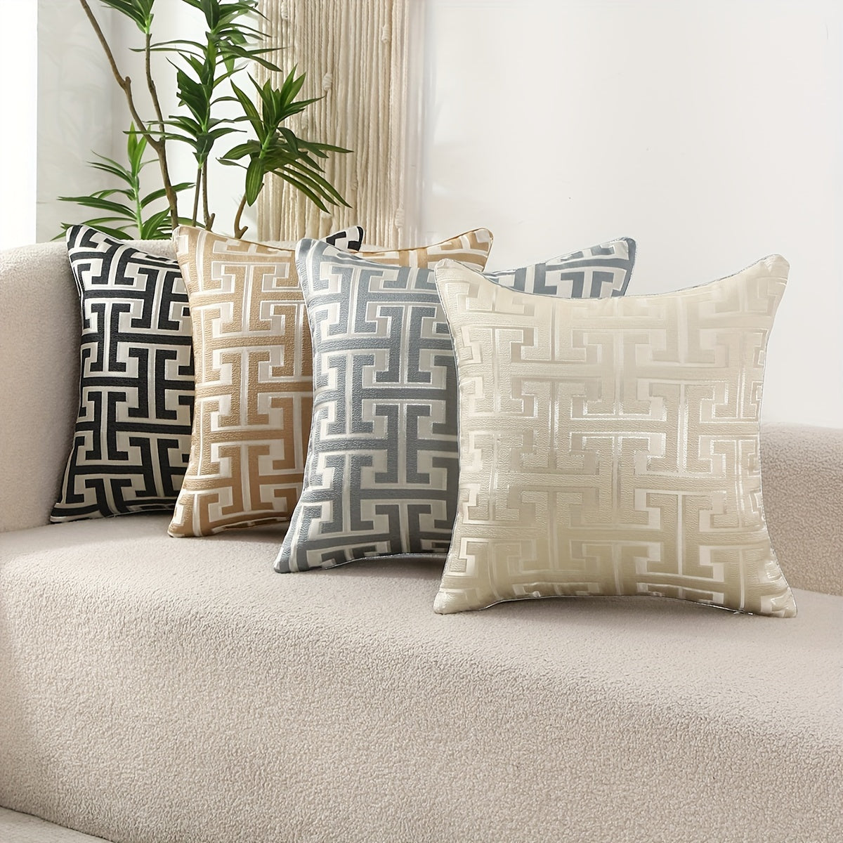 Geometric Jacquard - Set van 2 kussenhoezen met onzichtbare rits, perfect voor woonkamer- en slaapkamerdecor