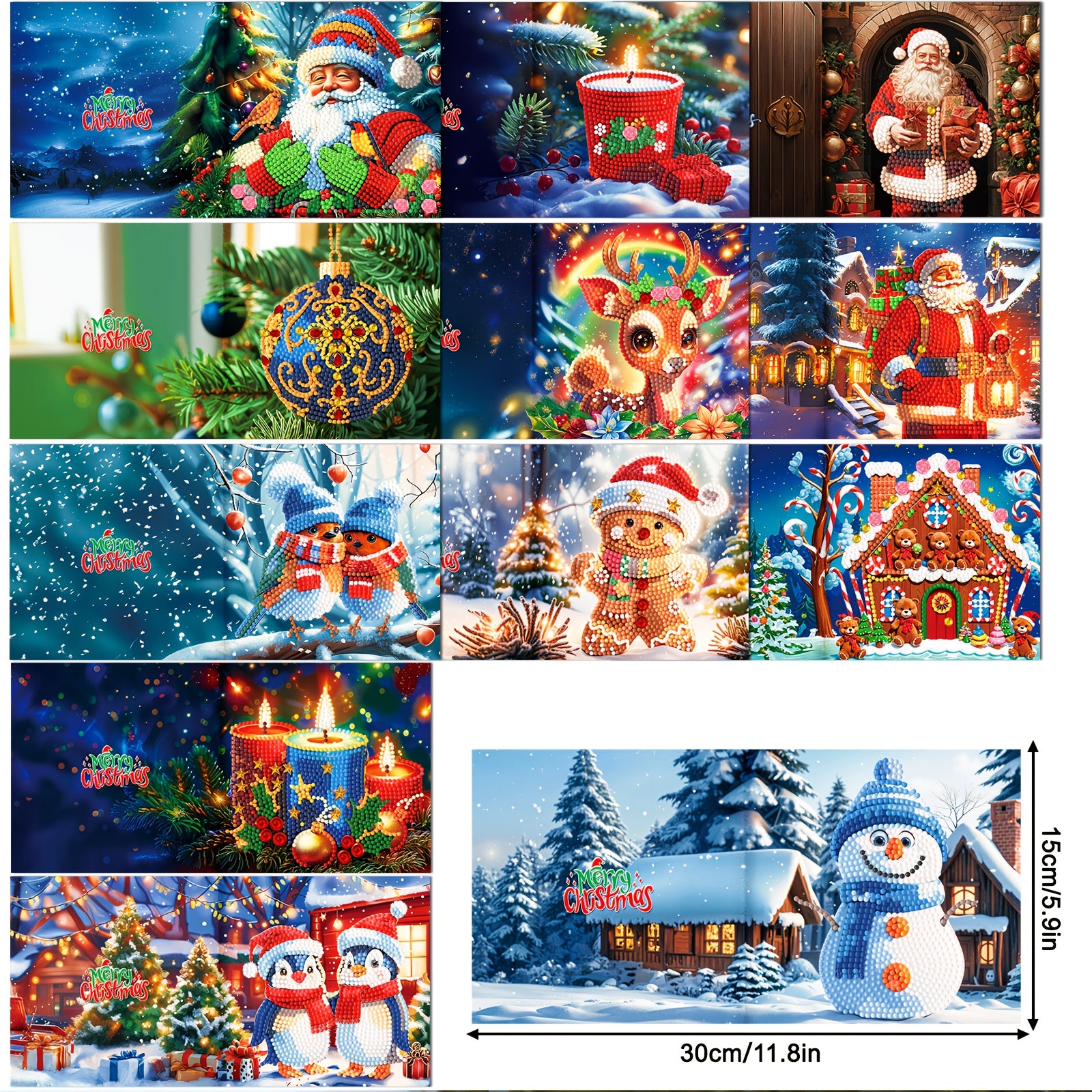 12pcs DIY Diamond Painting Greeting Card Kit - Sneeuwman & Hert Ontwerpen voor Kerstmis, Thanksgiving, Verjaardagen - Perfect Knutselcadeau voor Familie en Vrienden