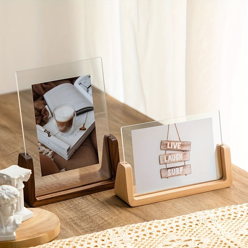 Chic 6-Inch U-vormige Acryl & Massief Houten Fotolijst - Veelzijdige Horizontale of Verticale Weergave, Perfect voor Thuisdecoratie en Cadeaus