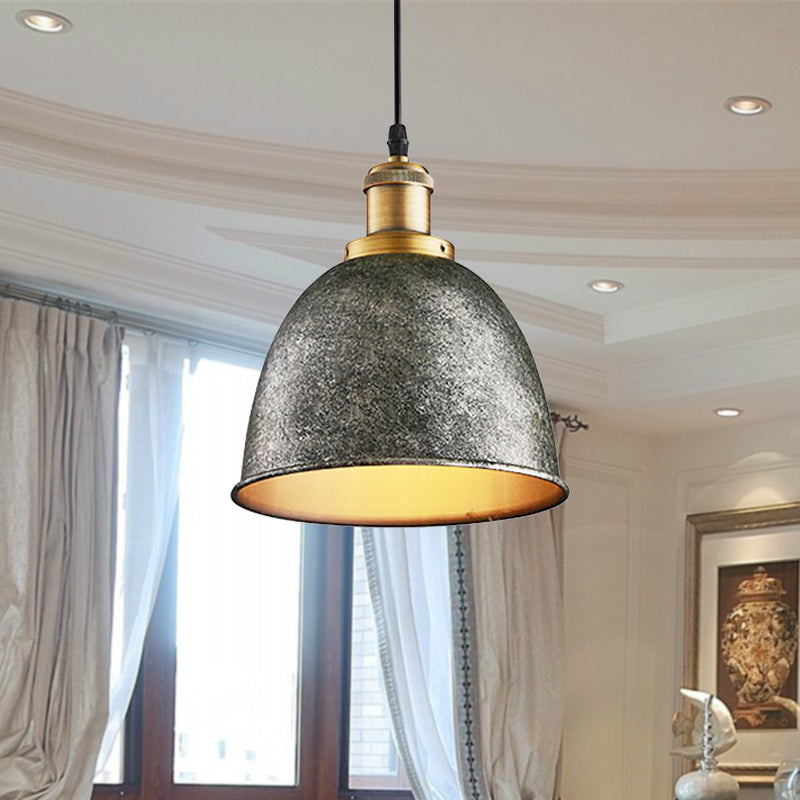 Sfeervolle Dome Hanglamp 1 Licht Wrought Iron Lichtarmatuur met Snoer in Zwart/Rust