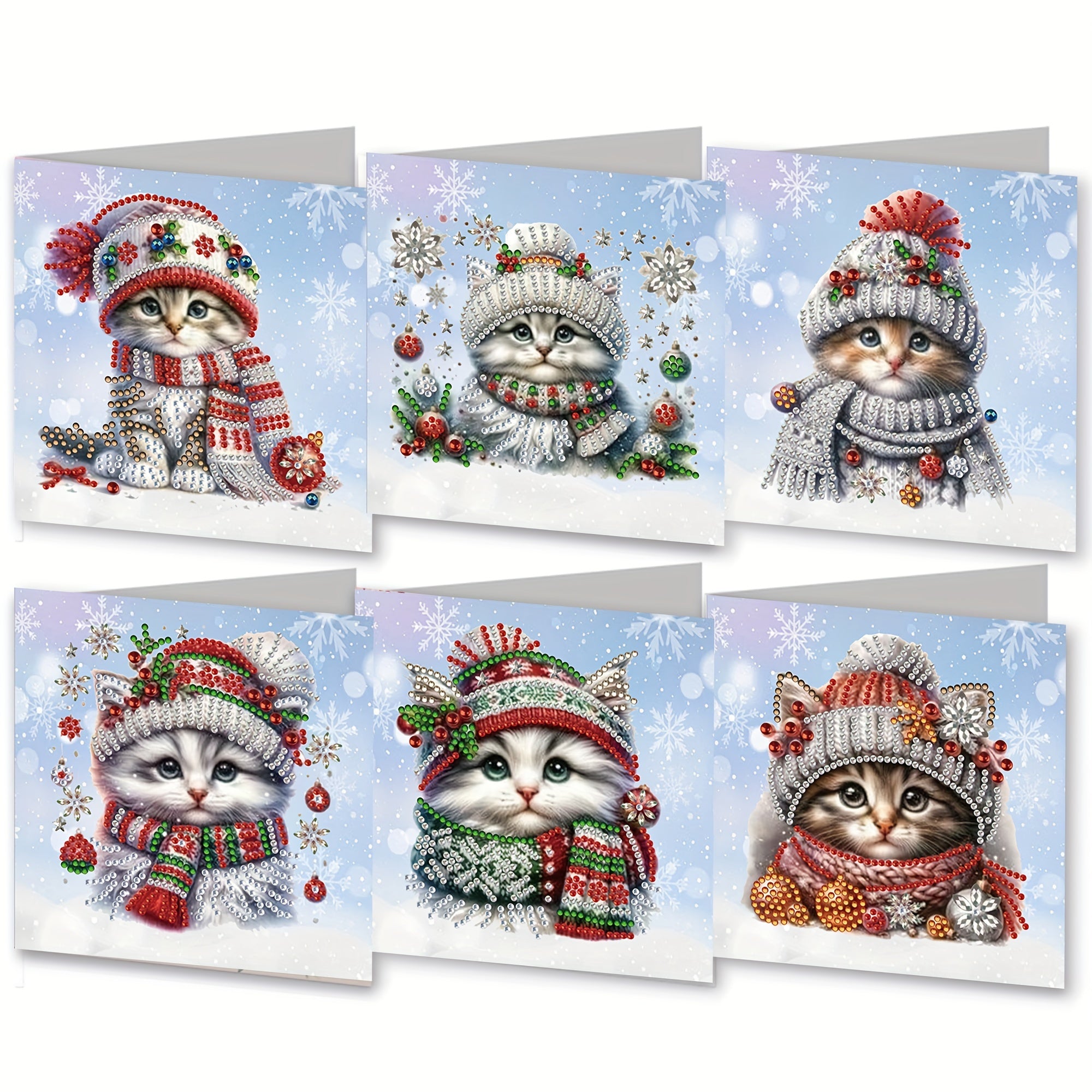 6pcs Diamond Painting Kit - Schattige Kat Kerstkaarten