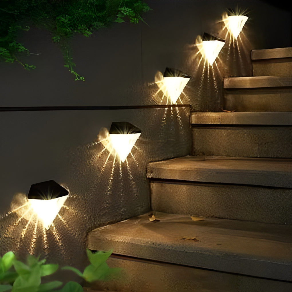 2 Stuks Geometrische LED Waterdichte Zwarte Solar Wandlamp