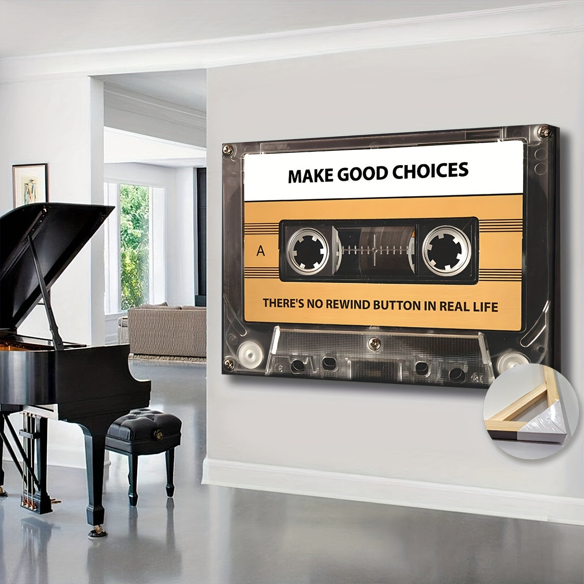 Extra Grote Retro Cassette Tape Canvas - Inspirerende Quote, Klaar om op te Hangen, Perfect voor Woonkamer & Kantoor