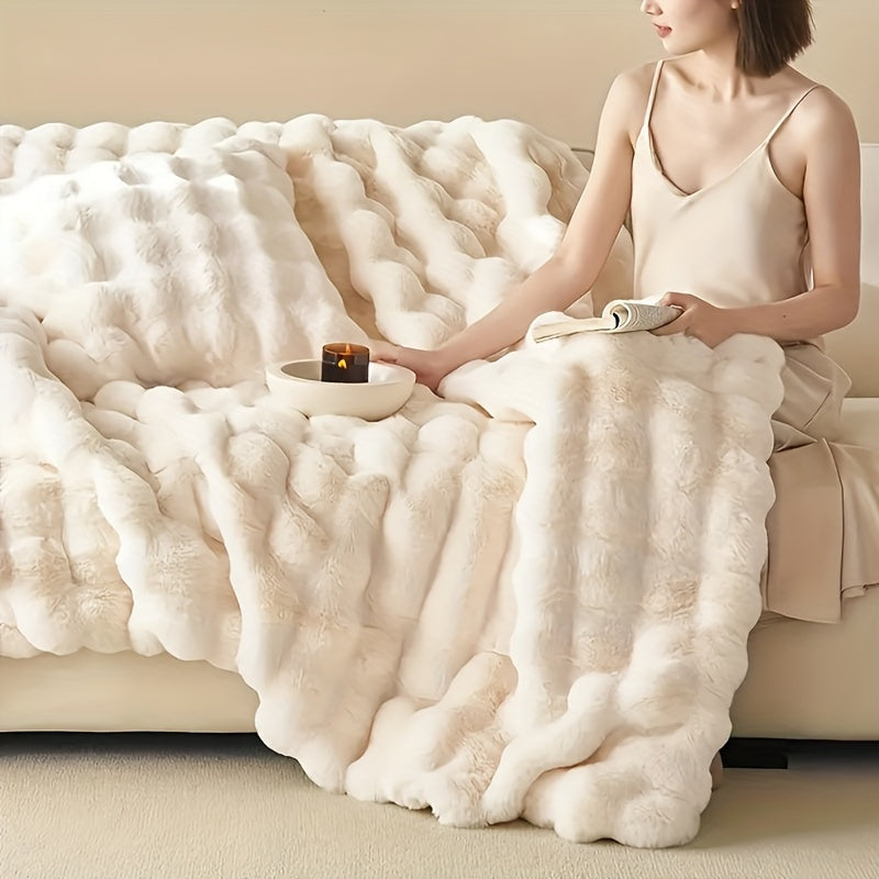 Thickened Faux Rabbit Fur Deken - Warme Pluche Deken voor Bed, Kantoor en Airconditioning - Geometrisch Patroon