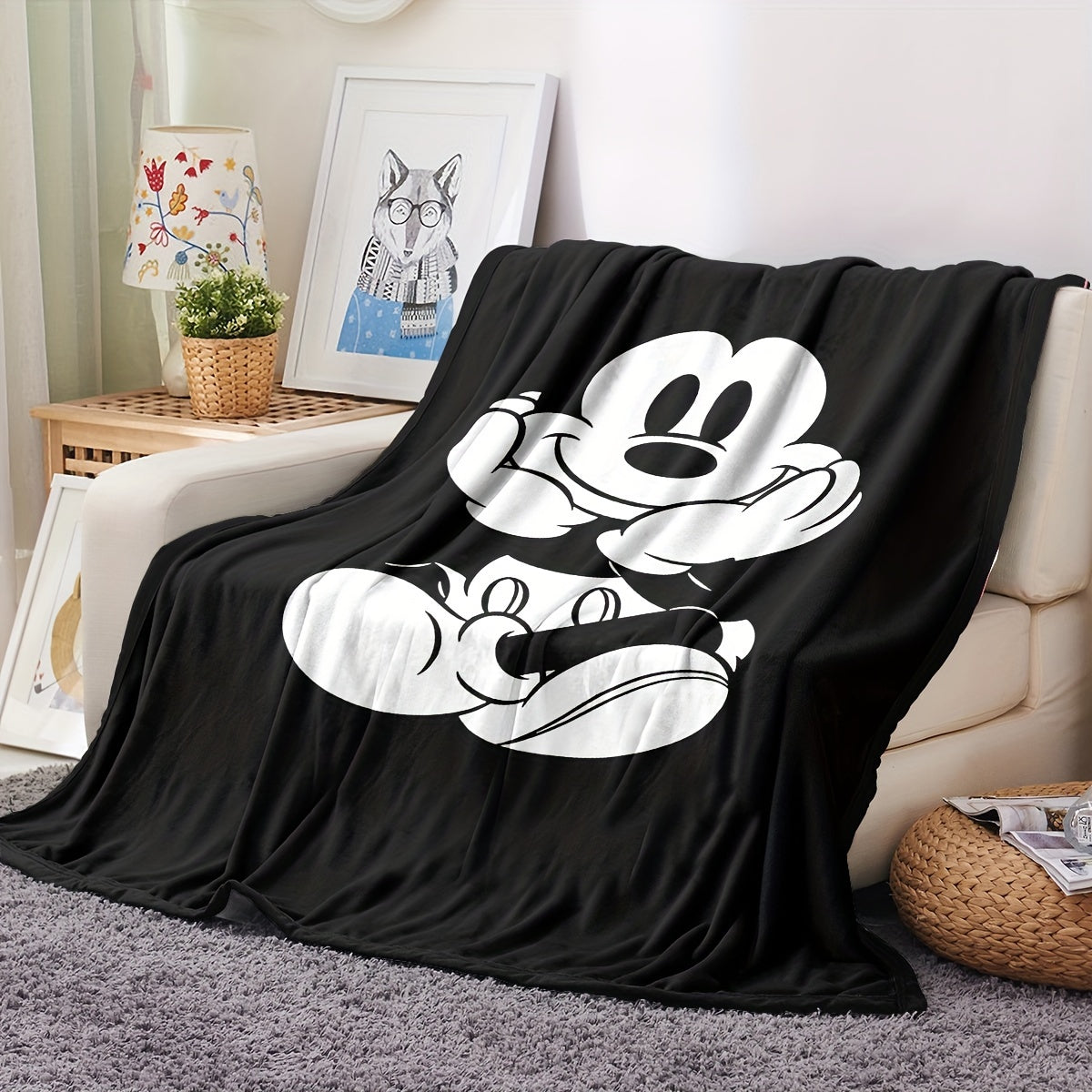 Zachte Fleece Deken met Mickey Mouse Ontwerp - Perfect voor Thuisdecoratie en All-Season Gebruik