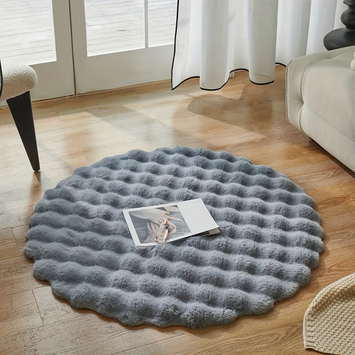 BubbleFleece Ronde Fluffy Tapijt – Zacht, Warm en Decoratief voor Woonkamer, Slaapkamer, en Meer