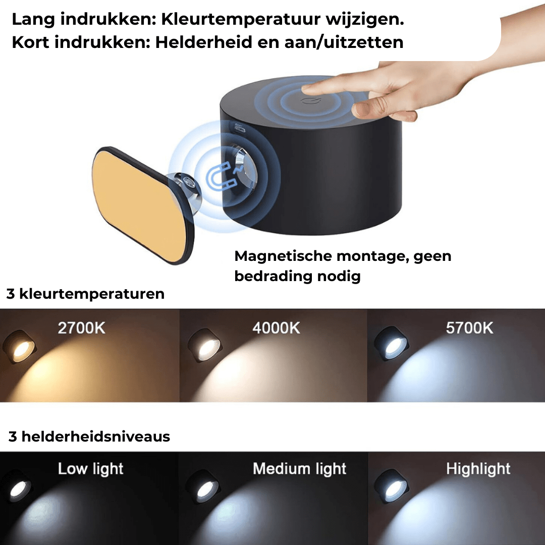 FlexiBeam - Draadloze oplaadbare 360° muurlamp