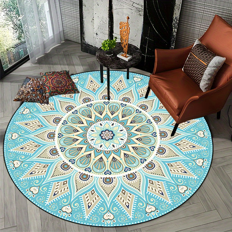 Machine Wasbare Mandala Vloerkleed - Ronde Antislip Mat voor Woonkamer, Slaapkamer, Veranda - Polyester