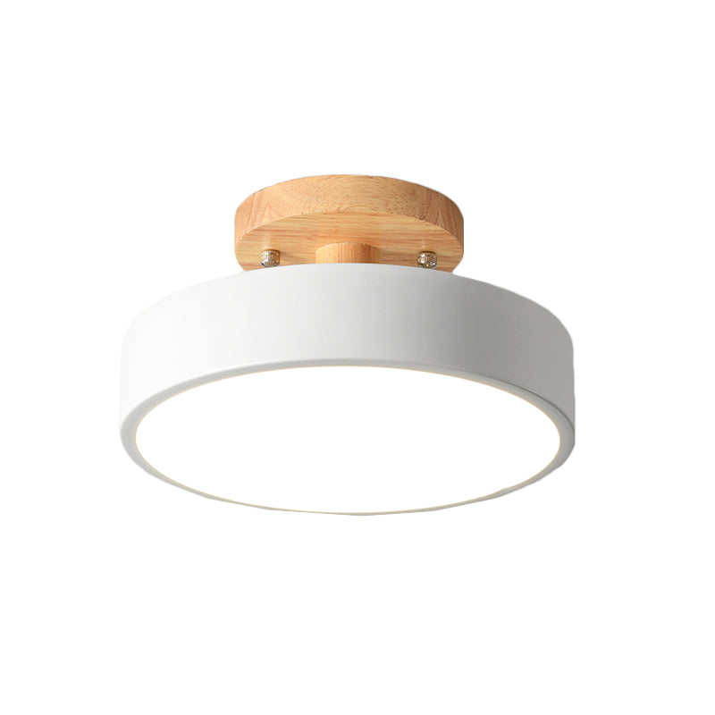 Scandinavische Trommel LED Plafondlamp met Hout voor Gang