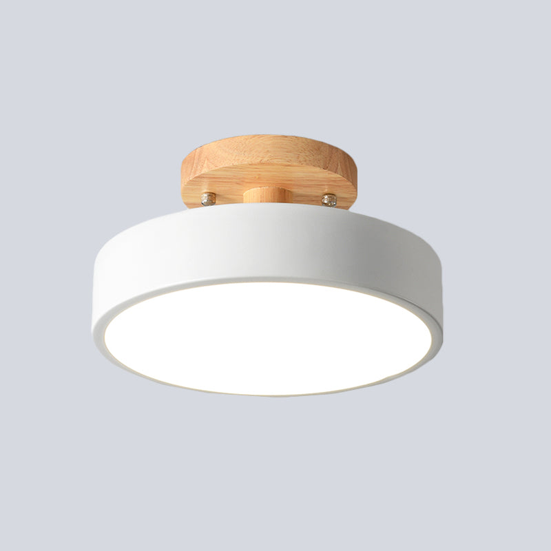 Scandinavische Trommel LED Plafondlamp met Hout voor Gang