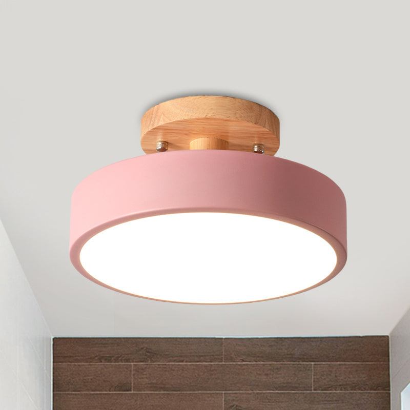 Scandinavische Trommel LED Plafondlamp met Hout voor Gang