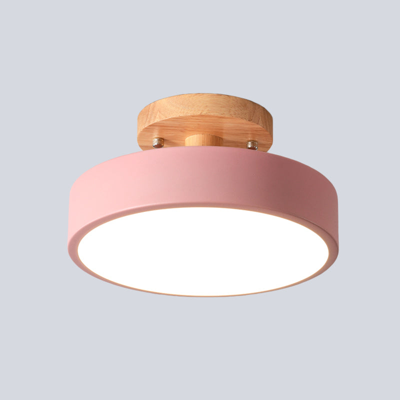 Scandinavische Trommel LED Plafondlamp met Hout voor Gang