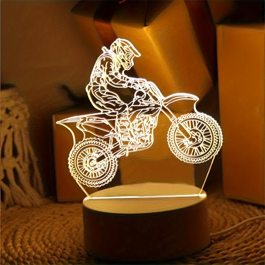 MotoLamp - 3D LED Nachtlamp Motocross Thema, USB-gevoede Sfeerverlichting