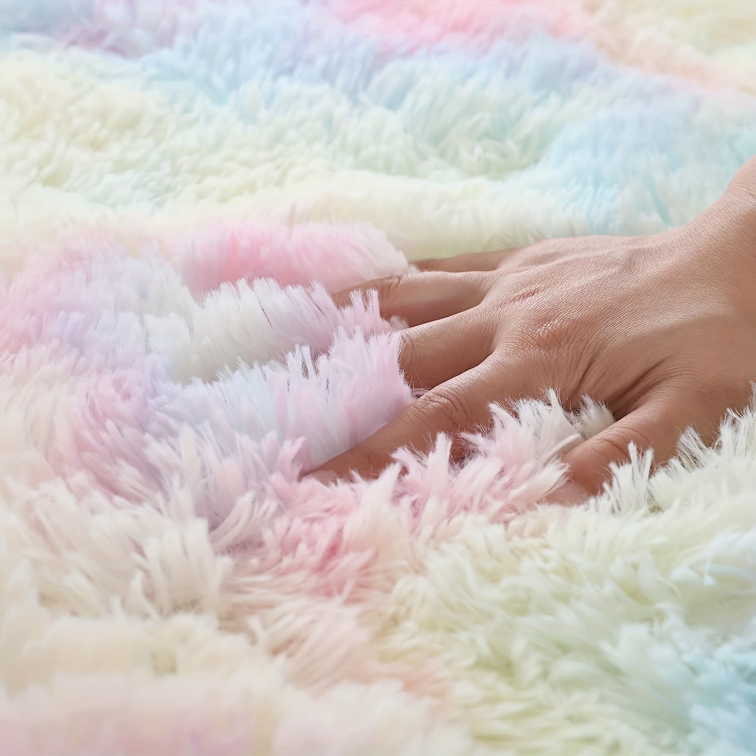 Ronde Regenboog Fluffy Vloerkleed – Tie Dye Kleurrijk, Zacht Speelkleed voor Kinderen, Slaapkamer of Woonkamer Decor