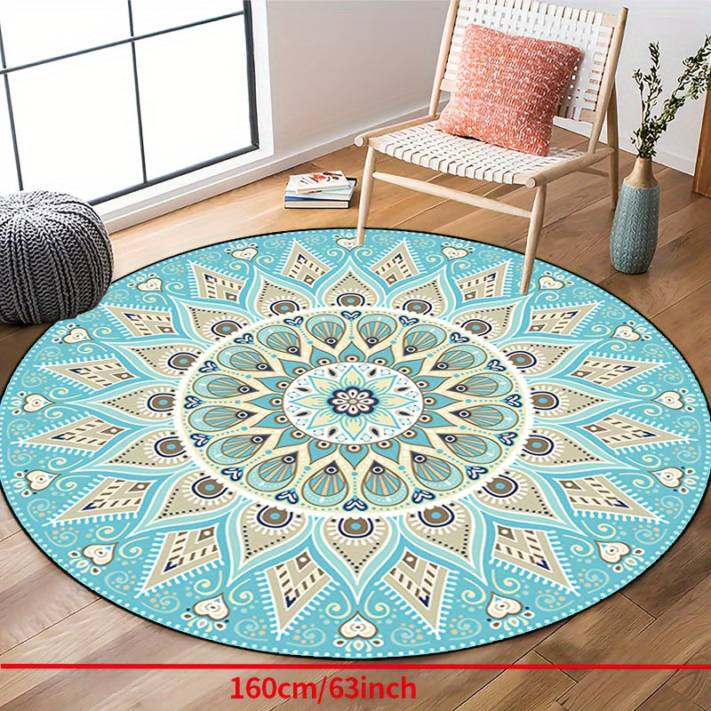 Machine Wasbare Mandala Vloerkleed - Ronde Antislip Mat voor Woonkamer, Slaapkamer, Veranda - Polyester